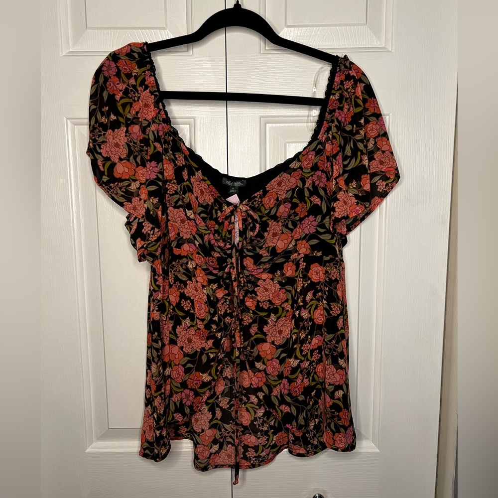 Wild Fable XL Floral Flutter Tie Up Top